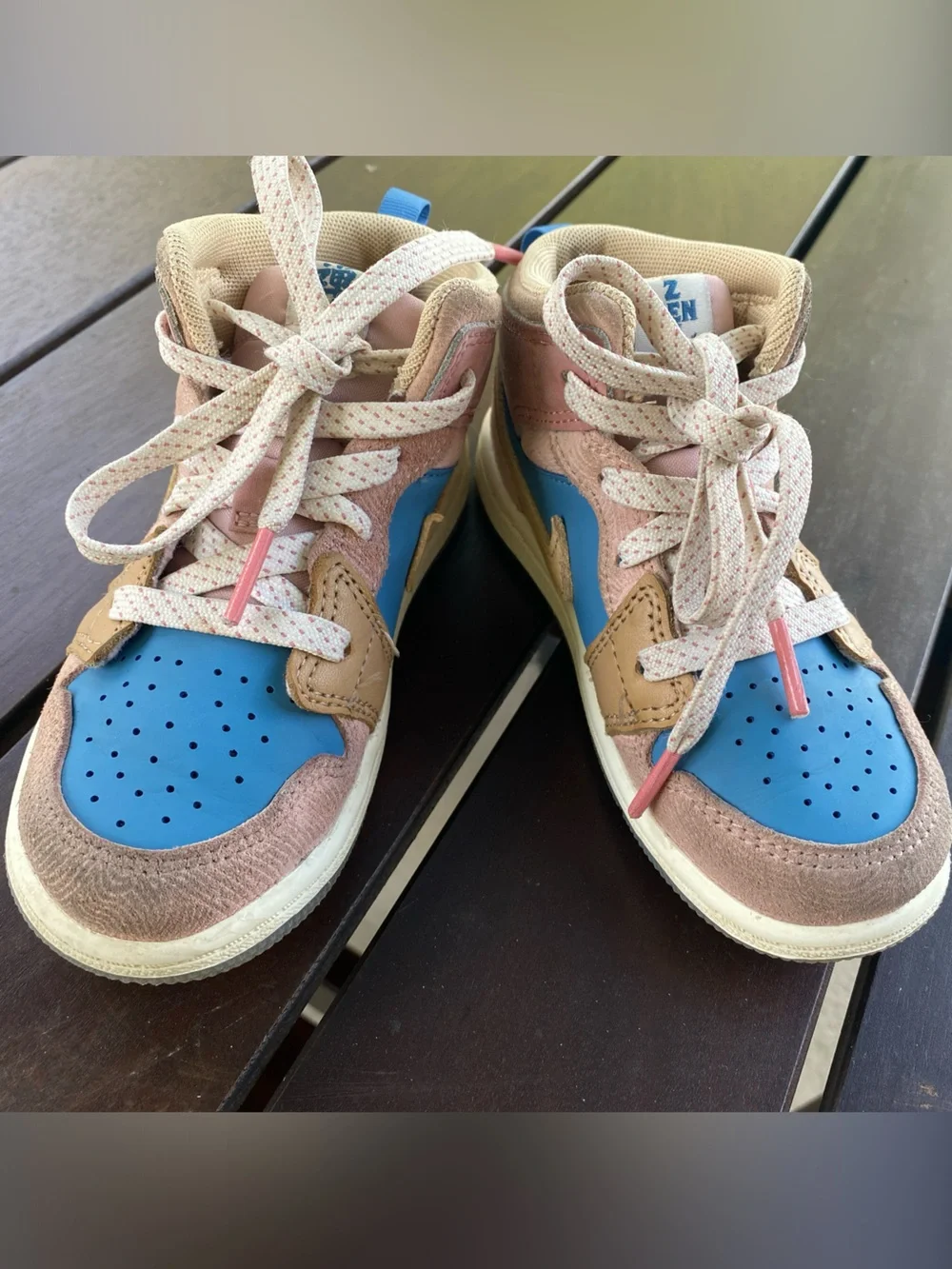 Nike Kids Colorblock High-Top Sneakers in Pink, Blue & Tan Air Jordans